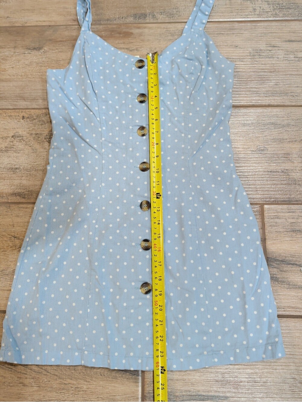 Japna Cotton Linen Dress Small S Blue Polka Dot Button Front Cami Sundress - Picture 10 of 15